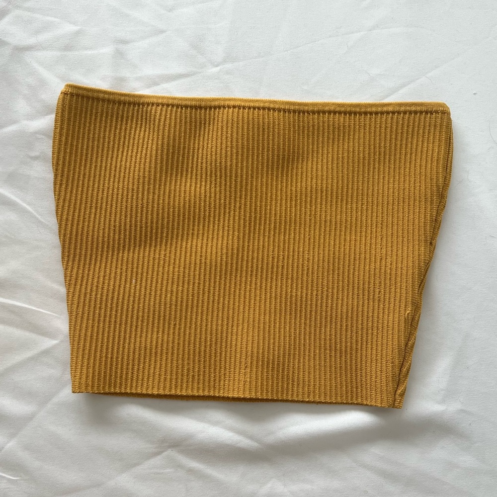 Babaton Sculpt Knit Cropped Tube Top Mustard